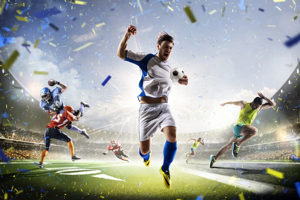 Tampilan pertandingan olahraga dengan elemen statistik dan kartu event